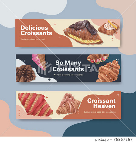 Banner template with croissant concept ,watercolor style 76867267