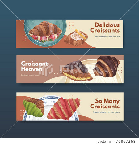 Banner template with croissant concept ,watercolor style Banner template with croissant concept ,watercolor style 76867268