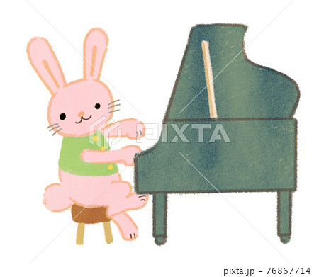 童謡山の音楽家のピアノを弾くウサギのイラストのイラスト素材
