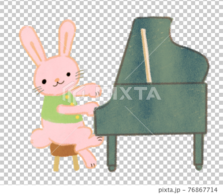 童謡山の音楽家のピアノを弾くウサギのイラストのイラスト素材