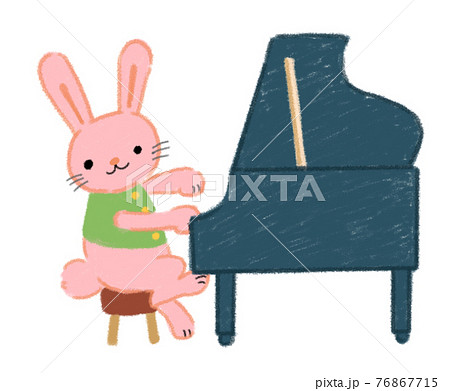 童謡山の音楽家のピアノを弾くウサギのイラスト2のイラスト素材
