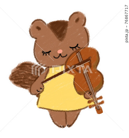 童謡山の音楽家のバイオリンを弾くこりすのイラストのイラスト素材