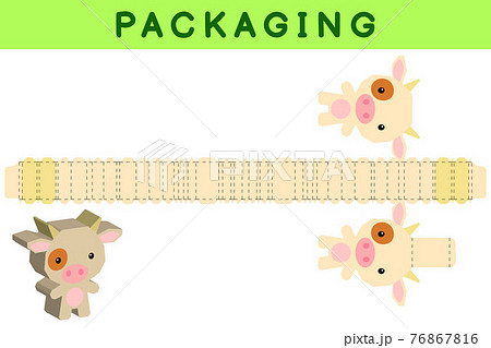 Party favor box die cut cow design for sweets, candies, small presents, bakery. Package template, great design for any purposes, birthdays, baby showers, pinata. Vector stock illustration. 76867816