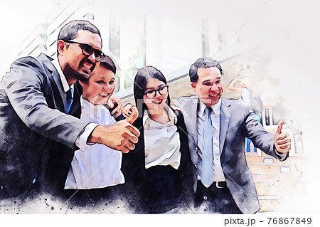 Abstract happiness young business partnership and relaxation for job on watercolor illustration painting background. 76867849