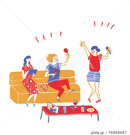 カラオケではしゃぐ若い女性3人 若者 Cのイラスト素材