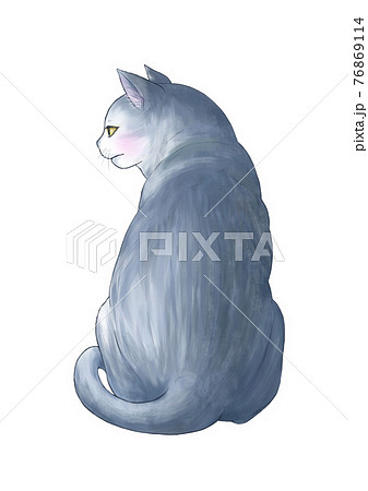 座る猫の後ろ姿のイラストのイラスト素材