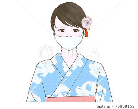 マスクをする浴衣の女性（上半身、正面） 76869155