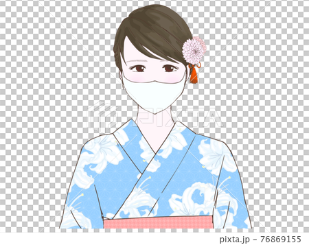 戴著面具的浴衣女人（上半身，前身） 76869155