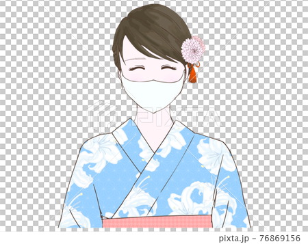 戴著面具的微笑浴衣女人（上半身，前） 76869156