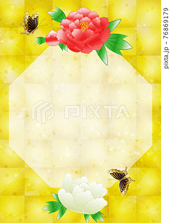 金箔の背景に牡丹の花 コピースペースありのイラスト素材