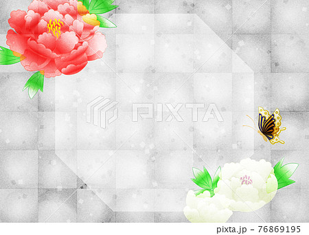 銀箔の背景に牡丹の花 コピースペースありのイラスト素材