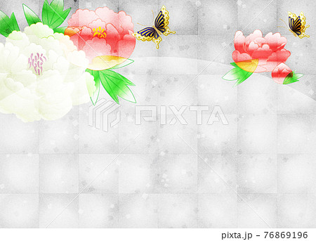 銀箔の背景に牡丹の花 コピースペースありのイラスト素材
