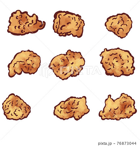 ペン入れ水彩の唐揚げイラストセットのイラスト素材