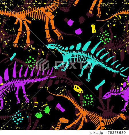Dino skeleton bright bone seamless pattern vector 76873680