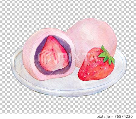 水彩イラスト スイーツ いちご大福 水彩イラスト スイーツ いちご大福 76874220