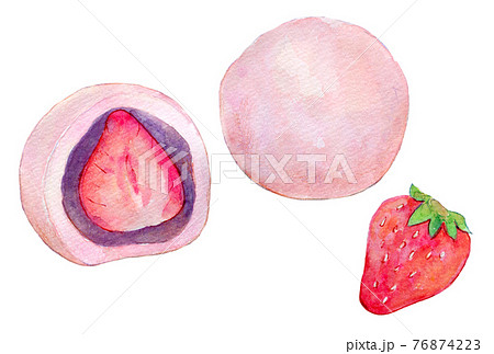 水彩イラスト スイーツ いちご大福のイラスト素材