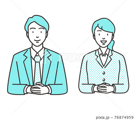 手を組んで座っているスーツの男性と女性 ベクター イラストカット のイラスト素材