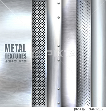 Realistic brushed metal textures set. Polished stainless steel background. Vector illustration. Realistic brushed metal textures set. Polished stainless steel background. Vector illustration. 76876587