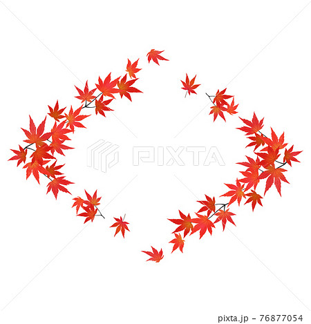 紅葉したモミジの枝葉のフレーム 菱形 水彩画風加工 のイラスト素材
