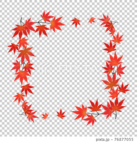 紅葉したモミジの枝葉のフレーム 正方形 水彩画風加工 のイラスト素材