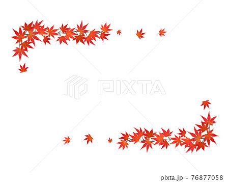 紅葉したモミジの枝葉のフレーム 長方形 水彩画風加工 のイラスト素材