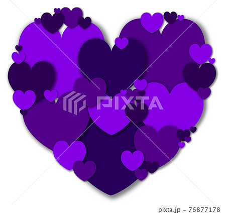 ハート素材 落ち着いた紫色系ハートをコラージュして形作られたハート 背景白 他色有りのイラスト素材