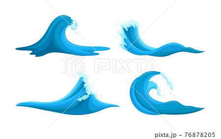 Clipart flooding waves set. Blue waves tsunami isolated in white background. Vector illustration 76878205