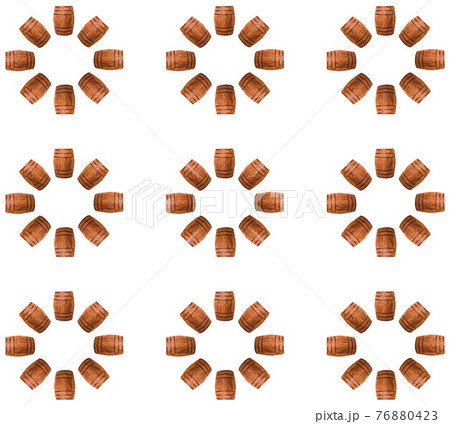 geometric pattern oak barrel folded in a circle on an isolated background 76880423
