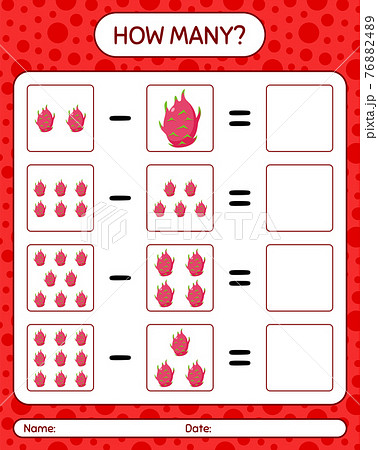 How many counting game dragonfruit. worksheet for preschool kids, kids activity sheet, printable worksheet 76882489