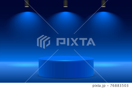blue podium with spotlight in the blue room 76883503