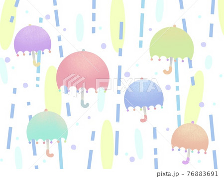 雨粒のポップな背景とカラフルな傘 76883691