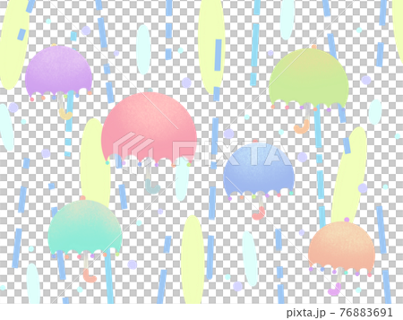 雨粒のポップな背景とカラフルな傘 76883691