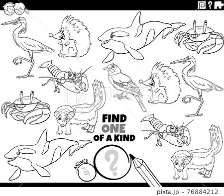 one of a kind task with cartoon wild animals coloring book page one of a kind task with cartoon wild animals coloring book page 76884212