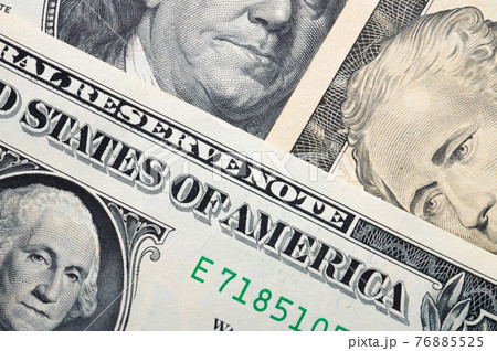 Close-up detail of a dollar bill banknote. Business background and finance Close-up detail of a dollar bill banknote. Business background and finance 76885525