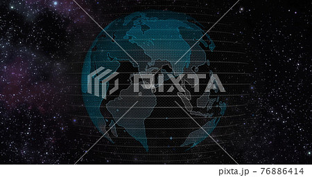 Big data 3d Earth. Binary code surrounding globe rotating. Retro digital Earth. Digital data globe,abstract 3D rendering of data network surrounding planet earth. Earth View From Outer Space 76886414