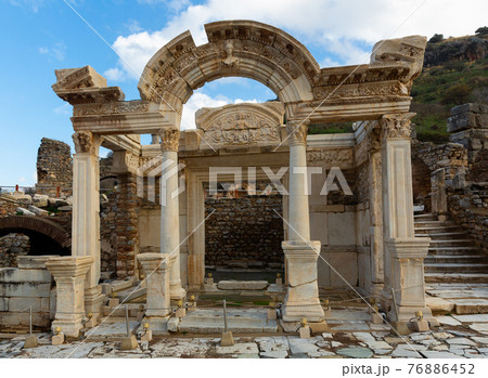Ruins of ancient temple of Hadrian in Ephesus, Turkey Ruins of ancient temple of Hadrian in Ephesus, Turkey 76886452