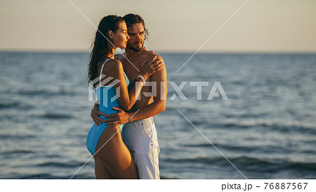 Romantic Couple Beach Summer Holiday Vacation Concept Romantic Couple Beach Summer Holiday Vacation Concept 76887567