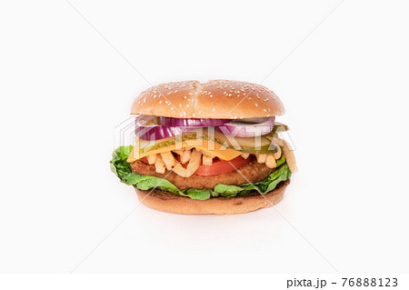 Delicious looking chicken burger with vegetables and cheese 76888123