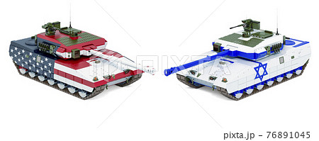 The US and Israel Joint Military Exercise concept. Battle tanks with American and Israeli flags, 3D rendering The US and Israel Joint Military Exercise concept. Battle tanks with American and Israeli flags, 3D rendering 76891045