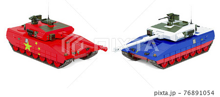 China and Russia Joint Military Exercise concept. Battle tanks with Russian and China flags, 3D rendering 76891054