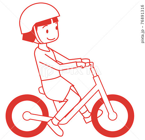 幼児用キックバイク ヘルメット人物女児女の子バランスバイクの線画イラスト自転車運動のイメージのイラスト素材