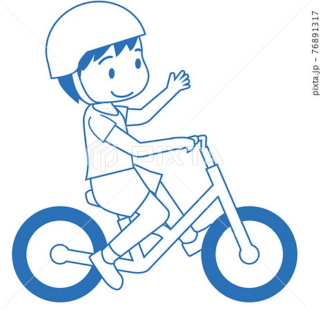 幼児用キックバイク ヘルメット人物男児男の子バランスバイクの線画イラスト自転車運動のイメージのイラスト素材