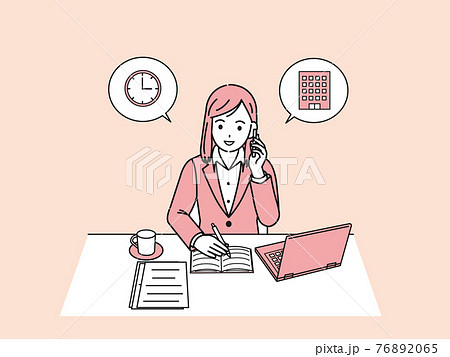 アポイントを取るスーツ姿の女性 約束 メモを取る 電話 イラスト素材のイラスト素材 7665