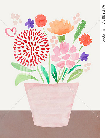 カーネーション 水彩画 植木鉢のイラスト素材