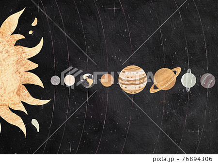 Vintage Solar System poster on dark background. Set of planets hand drawn illustration 76894306