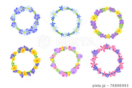 Wreaths frame green leaves flower flat vector set Wreaths frame green leaves flower flat vector set 76896993