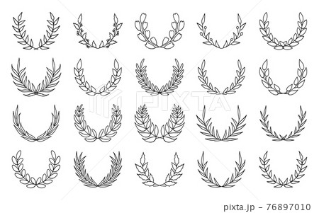 Black line foliate vintage wreath icon set vector 76897010