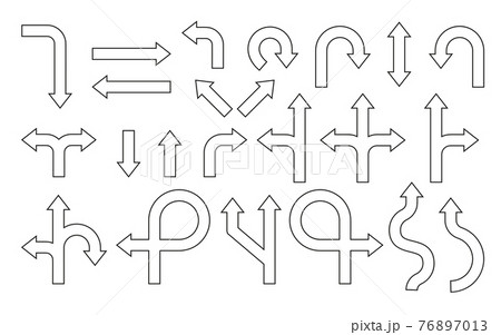 Black outline road sign direction way set vector 76897013