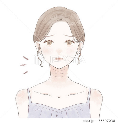 首のしわに悩む女性のイラスト素材