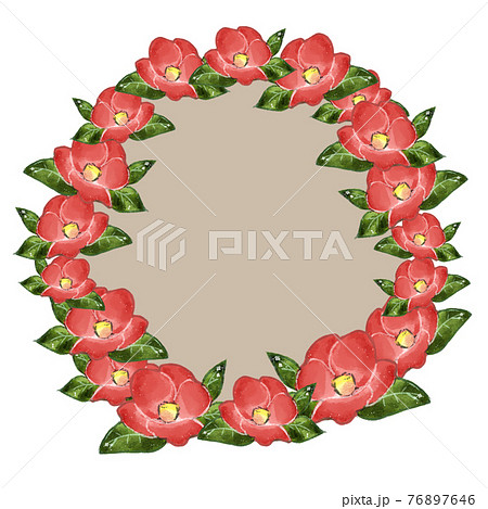 手描きの椿イラスト茶丸フレーム 手描きの椿イラスト茶丸フレーム 76897646